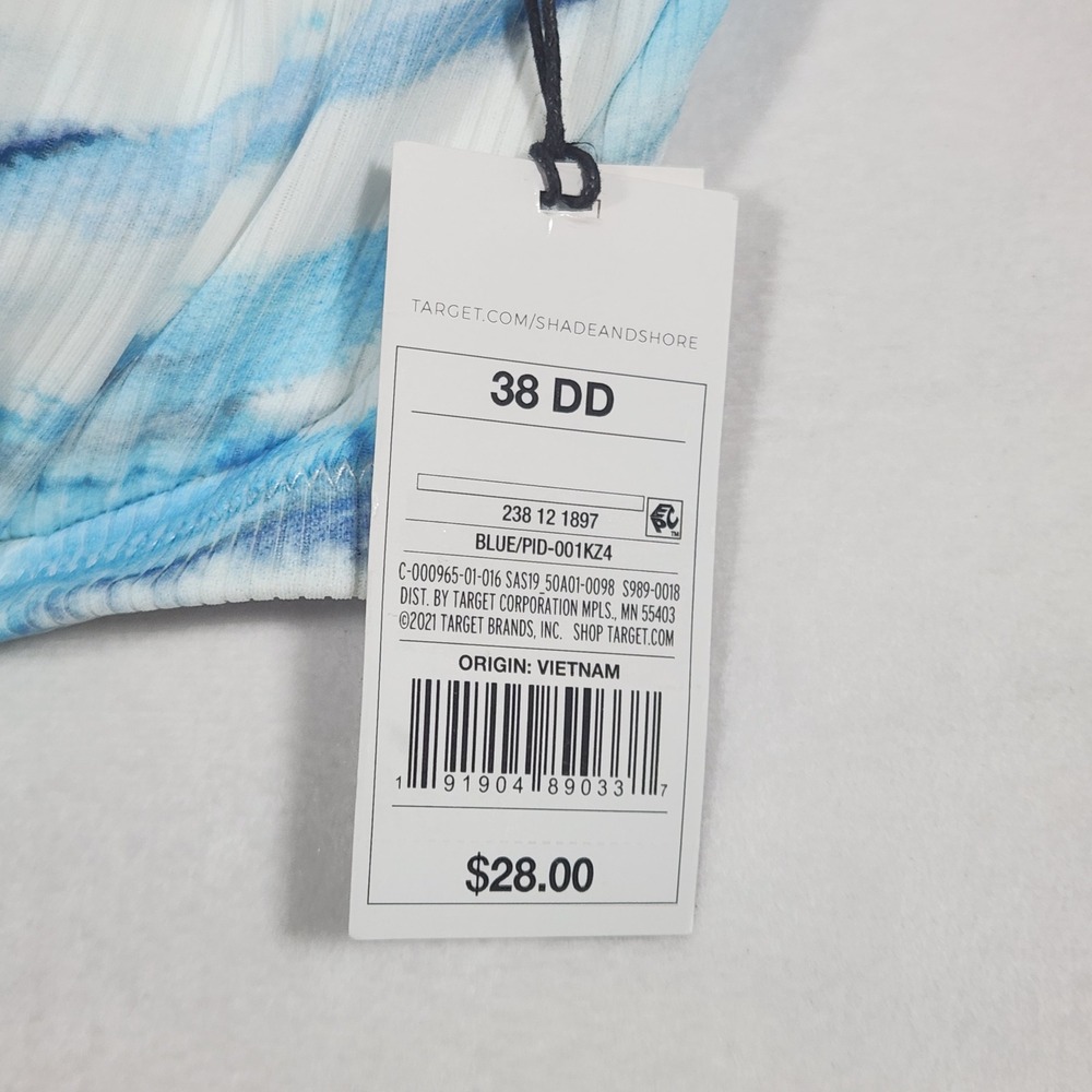 NWT Shade & Shore‎ Bikini Top Womens 38DD Blue Tie Dye Ribbed Underwire Swimwear - Picture 5 of 11